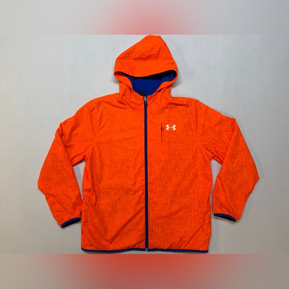 Under Armour Orange Hooded Kids Jacket with Blue Trim